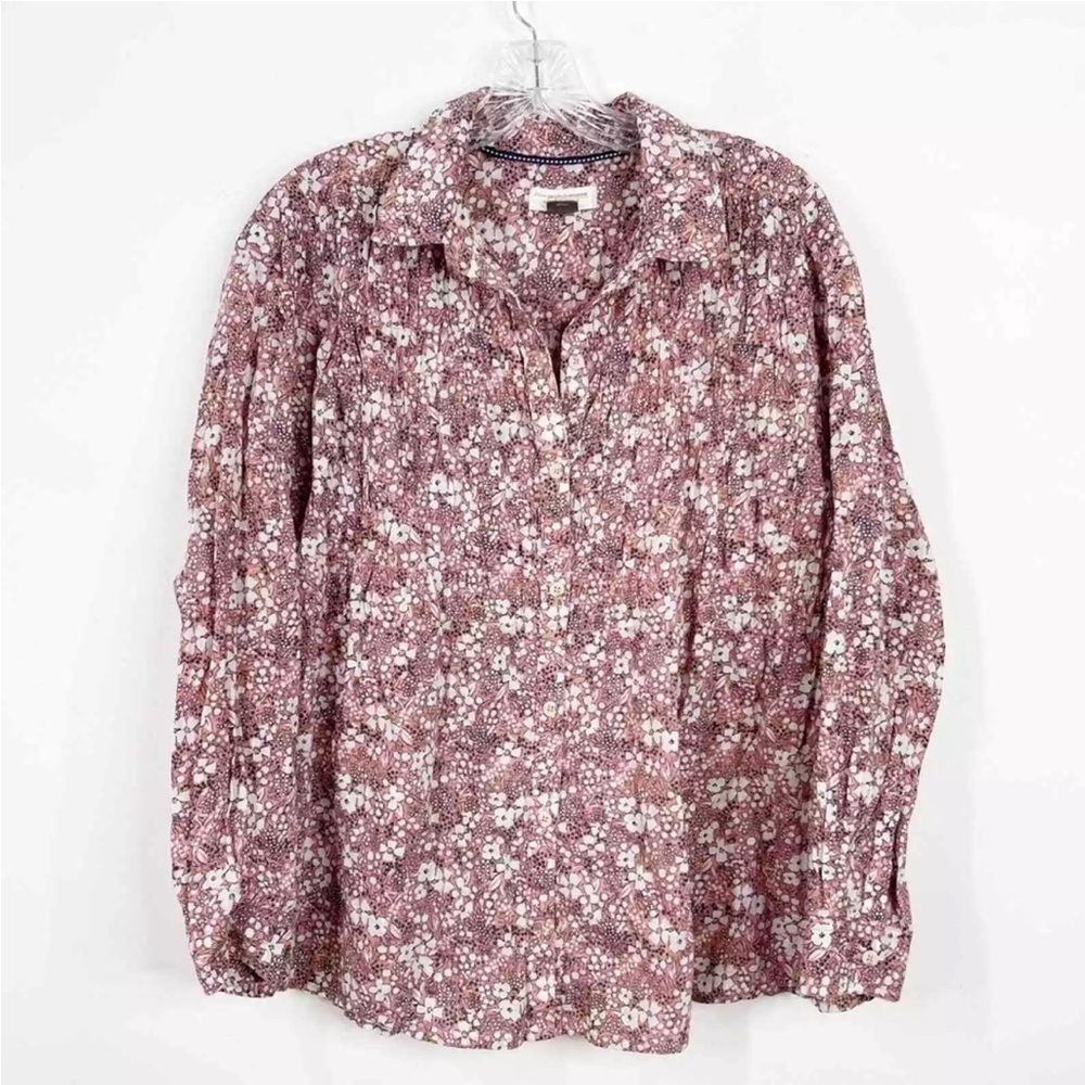 PILCRO Anthropologie Sasha Smocked boho floral Button Down Top M Cottagecore - Picture 14 of 14